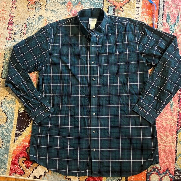 LL Bean Mini-Tartan Shirt Men’s XL TALL Blue/Green Trad Fit - Picture 1 of 7